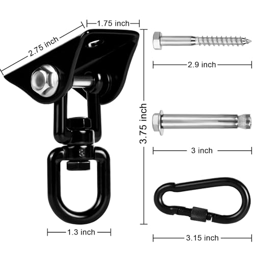 Hammock Hanging Kit Heavy Duty 360° Rotating Hanging Swing Hooks Stainless Steel Hammock Chair Hanging Kit Swing Ceiling Hook Snap with 1200LB Capacity for Yoga, Gym, Wood, Concrete (Black) - color: Black