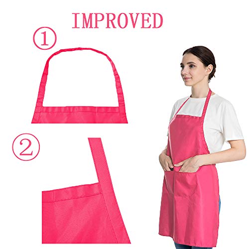 Pink 6PCS Apron for Women Adult Unisex Durable with 2 Front Pockets Washable Chef Cooking Baking Kitchen Restaurant Crafting Painting Aprons - color: Hot Pink