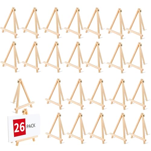 26 Pack 9 Inch Wood Easel, Painting Party Easel, Kids Student Tabletop Easels for Painting, Portable Canvas Photo Picture Sign Holder Tripod Painting Easels for Art & Crafts - style: 26