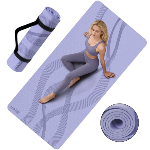 Yoga Mat High Density Exercise Mat, 76"x32"x0.27"Thick Wide & Large Yoga Mat for Women Men, Professional POE Workout Mat for Yoga, Pilates, Fitness & Stretching - color: Lavender Purple