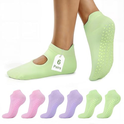 ALLIVE Pilates Socks with Grips for Women, Bamboo Breathable Non Slip Socks for Yoga, Barre, Studio, and Home Use - color: 6pairs 2pink2purple2green