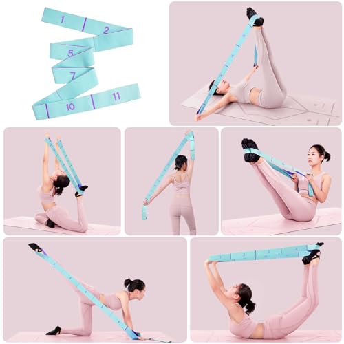 Glute Bands and 11-Loop Stretch Band Set, Fabric Booty Band for Glute Activation, Adjustable Stretching Strap for Yoga, Pilates, Dance, Ballet, Flexibility, Leg Workouts & Home Exercise - color: Blue+Green