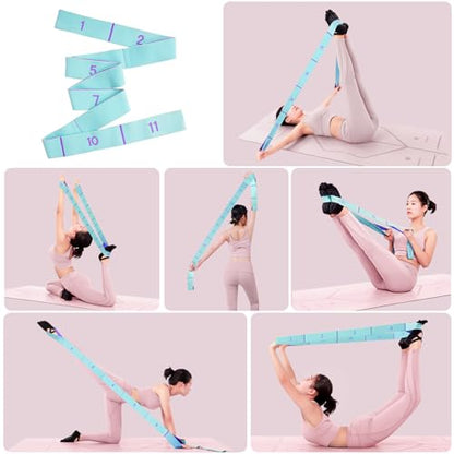 Glute Bands and 11-Loop Stretch Band Set, Fabric Booty Band for Glute Activation, Adjustable Stretching Strap for Yoga, Pilates, Dance, Ballet, Flexibility, Leg Workouts & Home Exercise - color: Blue+Green