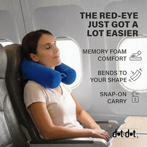 Dot&Dot Twist Memory Foam Travel Pillow, Bendable Neck Pillow for Airplane, Car and Home, 26-Inch Adjustable Roll with Washable Cotton Cover, Sapphire - color: Navy Blue, size: Standard (26")