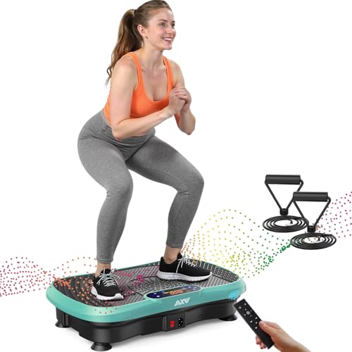 AXV Vibration Plate Fitness Platform Exercise Machine Body Vibrating Board | Curved Design Powerful 200W Bluetooth Oscillating Shake Plate for Lymphatic Drainage Recovery Whole Body Toning With Handles - color: SLIM.GREEN