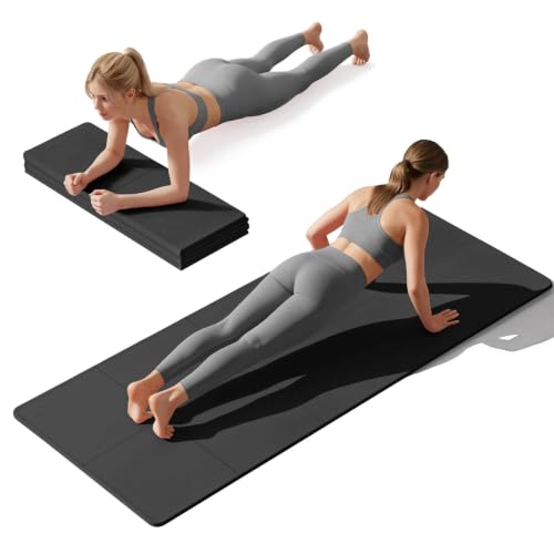 Foldable Yoga Mat Non Slip, Pilates Fitness Mats, 72" x 24" Extra Width ＆ Thick, Anti-Tear Exercise Mat with Carrying Strap and Bag, Workout Mats for Stretching,Yoga Studio,Gym or Home Workouts - color: Black, size: 0.16"