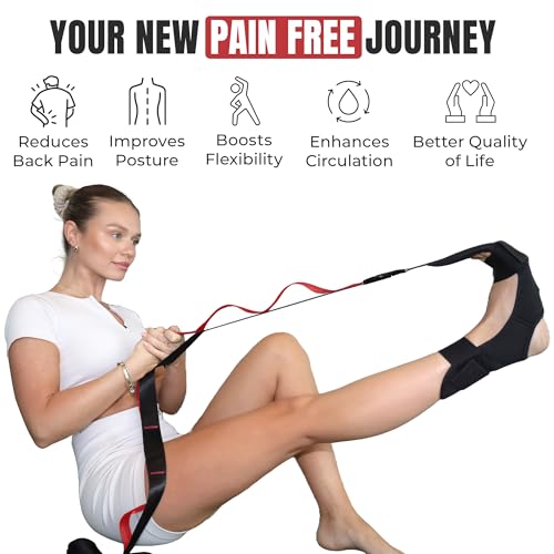 Stretch Strap with Loops Physical Therapy - Full Body Exercise Straps for Stretching with Detachable Foot - Leg & Calf Stretcher for Plantar Fasciitis, Physical Therapy, Pain Relief, and Flexibility - color: Red