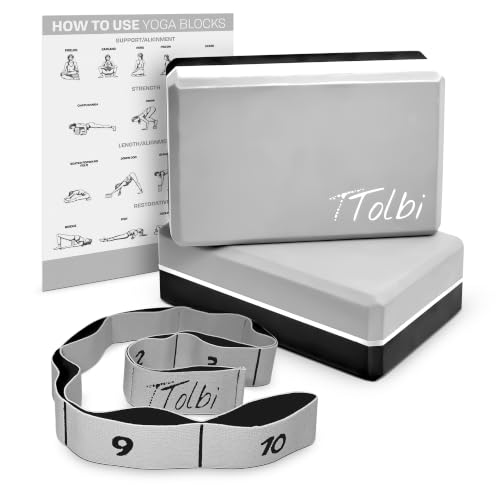 Yoga Blocks 2 Pack with Strap and Guide – Soft Non-Slip EVA Foam Blocks | High-Density Pilates Blocks for Home Workouts, Dance, Ballet, Gymnastics & Stretching Exercise, Dance Accessories and Gifts - color: Gray/Black - Stretch Band Gray