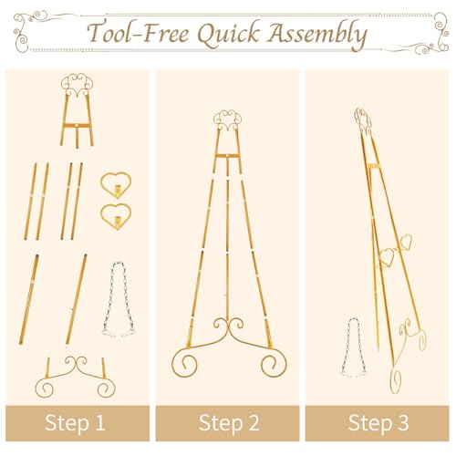 Gold Easel Stand for Sign,Heavy Duty Metal Adjustable Display Easel with Storage Bag,Perfect for Showcasing Pictures, Artwork, Picture Frame Wedding Sign Etc