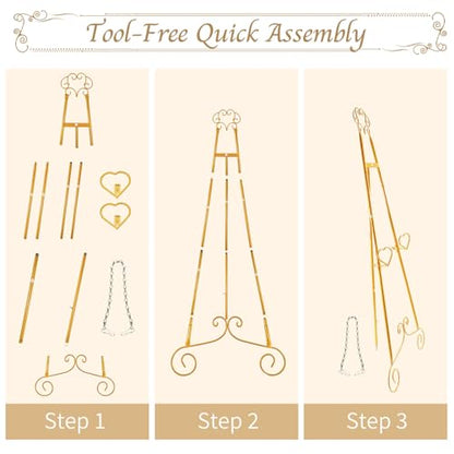 Gold Easel Stand for Sign,Heavy Duty Metal Adjustable Display Easel with Storage Bag,Perfect for Showcasing Pictures, Artwork, Picture Frame Wedding Sign Etc