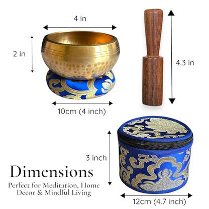 4 Inch Hand Hammered Singing Bowl Gift Set - Includes Wooden Mallet, Cushion & Gift Box - Mindfulness & Yoga Tool for Stress Relief - Spring Wellness Ritual - Made in Nepal - size: 4 inch