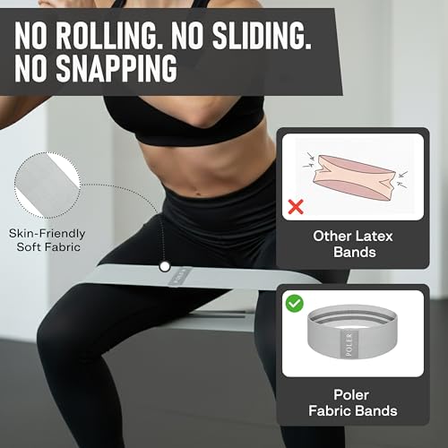 Poler Booty Resistance Bands Set for Women – 3 Fabric Bands (Light, Medium, Heavy) + Pilates Ball – Non-Slip Glute & Leg Workout Kit for Home Fitness, Yoga & Strength Training - color: Black O