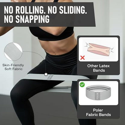 Poler Booty Resistance Bands Set for Women – 3 Fabric Bands (Light, Medium, Heavy) + Pilates Ball – Non-Slip Glute & Leg Workout Kit for Home Fitness, Yoga & Strength Training - color: Black O