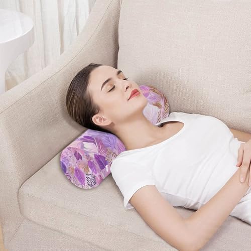 c Neck Roll Pillow Bolster Round Health Memory Foam Long Cervical Cylinder Pillows with Removable Washable Cover for Body Bed Legs Back Yoga - color: Boho Pink Leaf