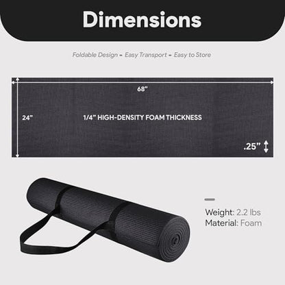 Fitvids All Purpose 1/4-Inch High Density Anti-Tear Exercise Yoga Mat with Carrying Strap with Optional Yoga Blocks, Multiple Colors - color: Black