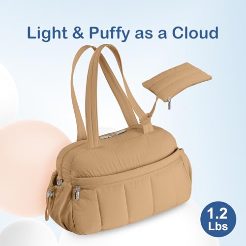 TOPDesign Travel Duffel Bag for Women, Puffer Gym Bag Sports Tote with Wet Pocket, Carry On Weekender with Luggage Sleeve (Khaki) - color: Khaki
