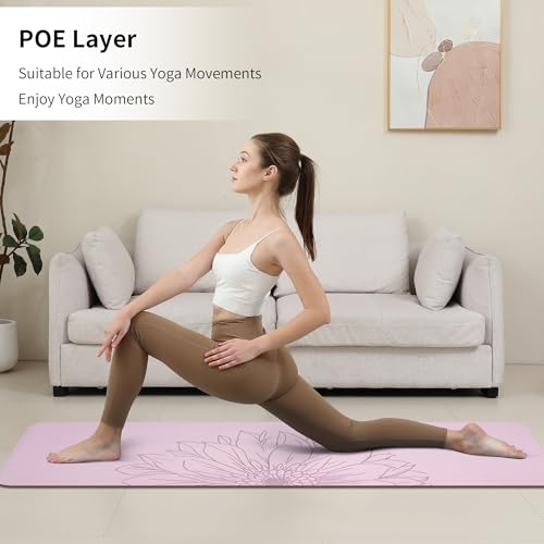 HAHE Yoga Mat Thick (8MM,1/3"), Eco-Friendly POE Non Slip Yoga Mat, High Rebound & Shock Absorption, Anti-Tear & Sweat-Resistant for Yoga, Fitness, Home, Workouts, Large Pilates Mats 72"x24" with Carrying Strap - color: Taro Purple