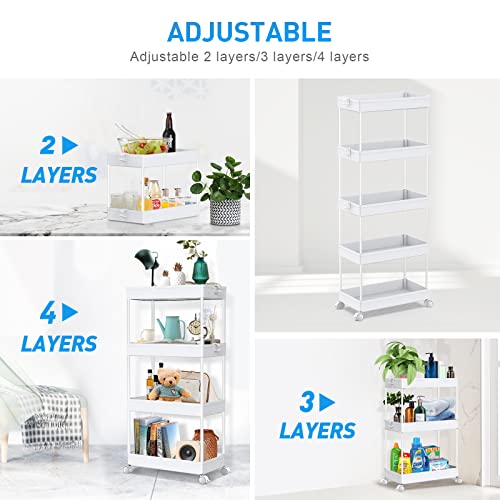 SPACEKEEPER 5 Tier Storage Rolling Cart, Bathroom Cart with Wheels, White - color: White, size: 5 Tier
