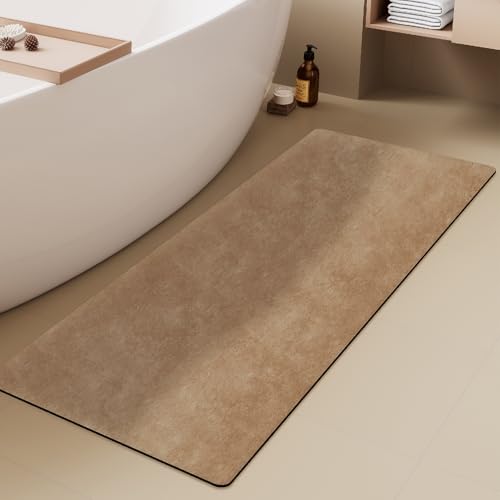 TYUU Thin Bath Mat Runner, Bathroom Rugs Non Slip Washable, 17x59 Camel | Quick Dry Bath Rug Fits Under Door. Non-Slip Rubber Backing. Absorbent Faux Suede Bathroom Floor Mats. Bath, Shower & Sink. - color: Camel, size: 1'5" X 4'11" (Rectangular)