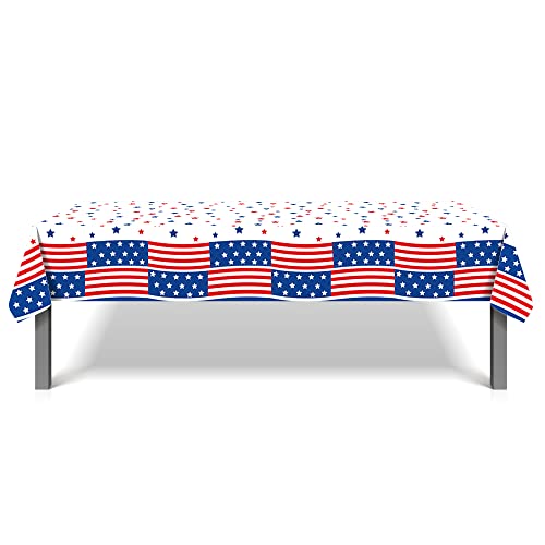 1 Pack American Flag 4th of July Party Plastic Tablecloth 54 x 87 Inch Long Rectangular Table Cover for Buffet,Veterans Day Holiday Dinner,Election Day Picnic or Tablecloth for Kitchen Event - color: American Flag 4th of July