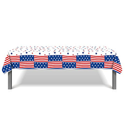 1 Pack American Flag 4th of July Party Plastic Tablecloth 54 x 87 Inch Long Rectangular Table Cover for Buffet,Veterans Day Holiday Dinner,Election Day Picnic or Tablecloth for Kitchen Event - color: American Flag 4th of July