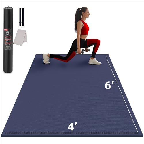 GymCope Large Exercise Mat for Home Workouts, 12x6/10x6/9x6/8x6/7x5/6x4 ft - color: 6'*4'Navy Blue