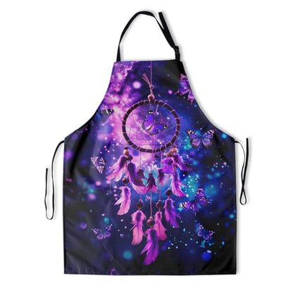Artist Painting Apron with 2 Pockets Painters Art Aprons Gifts for Women Men - color: Purple Dream Catcher With Butterflies