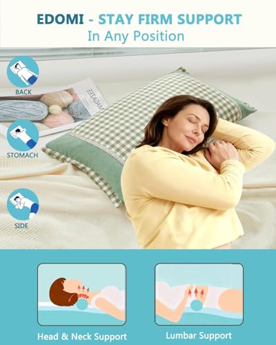 Cooling Buckwheat Pillows for Sleeping,23.6"x13.7" Rectangular Cervical Neck Pillow with Decorative Trim, Adjustable Buckwheat Hulls Filling for Neck Shoulder Support, Washable Cover,Green