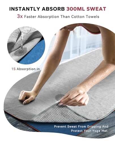 HAPBEAR Non Slip Yoga Mat Towel with Grip Dots, 72" x 24" Hot Yoga Towel - Super Absorbent Microfiber Yoga Towel for Hot Yoga, Bikram, Pilates and Gym Workout - Grey - color: Grey