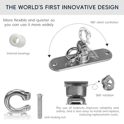 Heavy Duty Stainless Swing Hanger with Smooth Bearings 180°+360°Swing Hardware, 1500 lb Capacity Playground Yoga Hammock Chair Sandbag Porch Swing Bag - size: size2