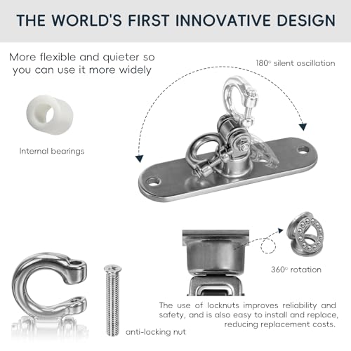 Heavy Duty Stainless Swing Hanger with Smooth Bearings 180°+360°Swing Hardware, 1500 lb Capacity Playground Yoga Hammock Chair Sandbag Porch Swing Bag - size: size2