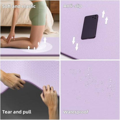 Extra Wide Yoga Mat 76"x40"x10mm TPE Non-Slip Fitness Exercise Mat - color: Light purple + Purple