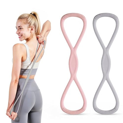 Figure 8 Resistance Band, Figure 8 Resistance Bands for Women Men,Resistance Band Figure for Working Out, Non-Slip Handles, Home Gym, Yoga & Physical Therapy - color: 15lb Pink + 25lb Gray