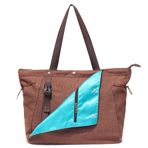ESVAN Yoga Mat Bag, Gym Bag Tote Bag with Multi Pockets For Women Drawstring Yoga Mat Carrier Pilates Travel Workout Office - color: Linen Brown