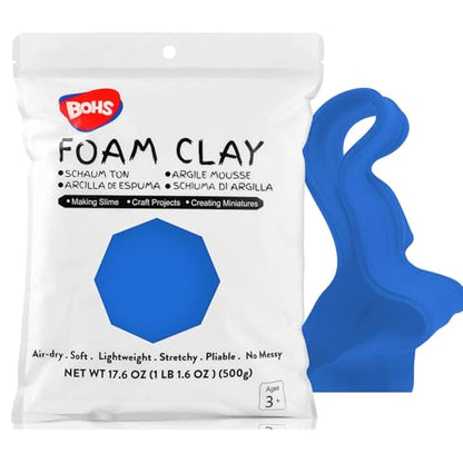 BOHS Foam Clay, Blue Air Dry Modeling Clay, 1.1 lb | Soft, lightweight; crack-free finish; EVA and polystyrene foam details; cosplay props, figurines, fake bakes and slime making - color: Blue, size: 500 g