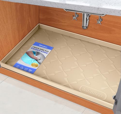 SIKADEER Waterproof Under Sink Mat 19" x 19" Silicone Mat Cabinet Protector - color: Beige, size: 19"W x 19"L