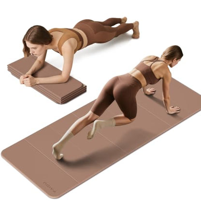 PAIDU Foldable Yoga Mat 10MM Thick SGS Certified TPE 75x26" Portable - color: Brown + apricot