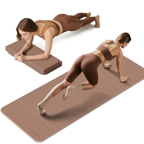 PAIDU Foldable Yoga Mat 10MM Thick SGS Certified TPE 75x26" Portable - color: Brown + apricot