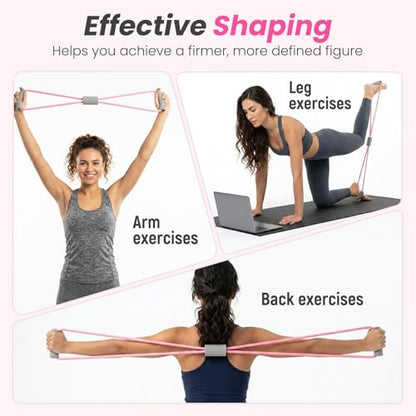 Asnomy Band Set – 8-Tubes Pedal Resistance Band with Handle, Ankle Resistance Band with Figure 8 Resistance Band for Strength Exercises, Training for Stretching The Abdomen,Waist,Arms and Legs - color: Grey Pink