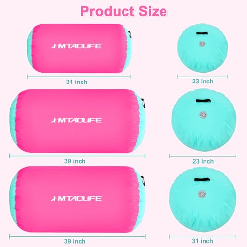 Gymnastics Air Roller Air Barrel, Inflatable Tumble Roller Mat, Air Roller Gymnastics Barrel Kids Back Somersault Backbend Trainer for Yoga Training Cheerleading Home Use - color: Pink/Green, size: 39inch*32inch-have pump