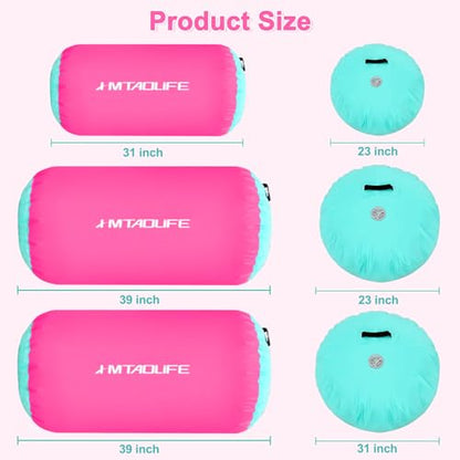 Gymnastics Air Roller Air Barrel, Inflatable Tumble Roller Mat, Air Roller Gymnastics Barrel Kids Back Somersault Backbend Trainer for Yoga Training Cheerleading Home Use - color: Pink/Green, size: 39inch*32inch-have pump