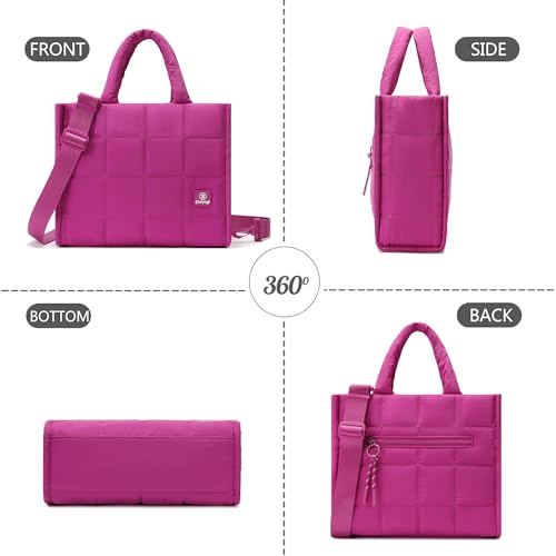 Quilted Crossbody Bags for Women,Puffer Weekender Overnight Bag,Purse Handbag Organizer,Small Tote Bags Shoulder Bag - color: Rose Red