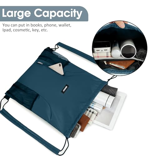 WANDF Drawstring Backpack, Gym String Bag with Shoulder Pad - color: M, Blue-green, size: Medium
