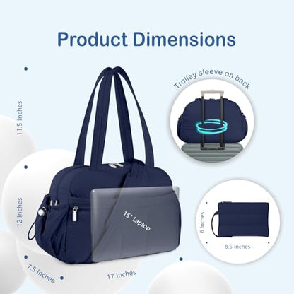 TOPDesign Travel Duffel Bag for Women, Puffer Gym Bag Sports Tote with Wet Pocket, Carry On Weekender with Luggage Sleeve (Navy Blue) - color: Navy Blue