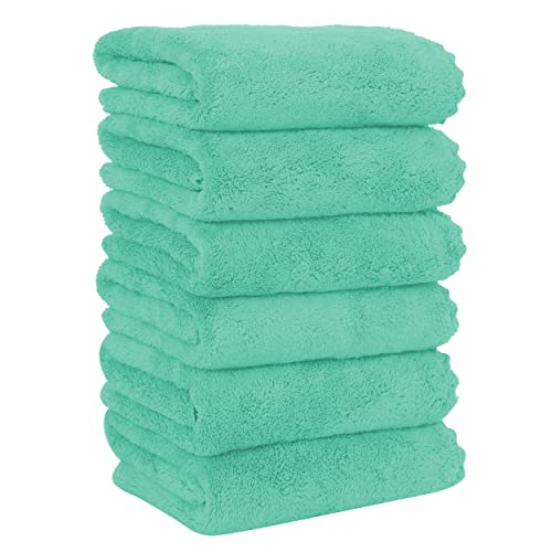MOONQUEEN 6 Pack Premium Hand Towels - Quick Drying - Microfiber Coral Velvet Highly Absorbent Towels - Multipurpose Use as Hotel, Bathroom, Shower, Spa, Hand Towel 16 x 28 inches (Aqua Green) - color: Aqua Green, size: Hand Towels - 6 Pack