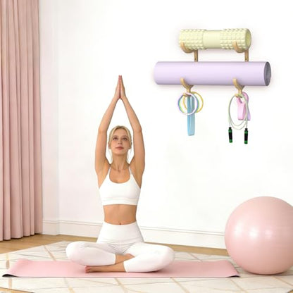 Wooden Yoga Mat Holder Wall Mount, Yoga Mat Storage Rack Organizer - color: Wood 2-tier