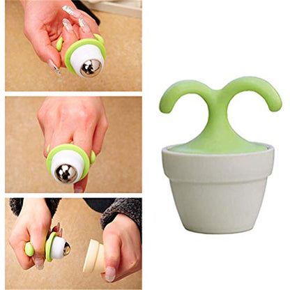 VUFVOID 2PCS Handheld Body Massager Mini Potted Plant Shaped Roller Ball Bead Relaxation Neck Foot Face Pot Desk Decor Massage Cooling for Neck (Green with White)
