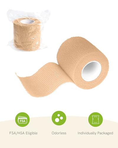 FriCARE Self Adhesive Bandage Wrap, Medical Tape in First Aid Kit | Elastic Cohesive Bandages for Sports/Vet/Wrist Ankle Wounds, 2 Inches X 5 Yards, Latex-free 6 Rolls, Pastel Haven - color: Pastel Haven