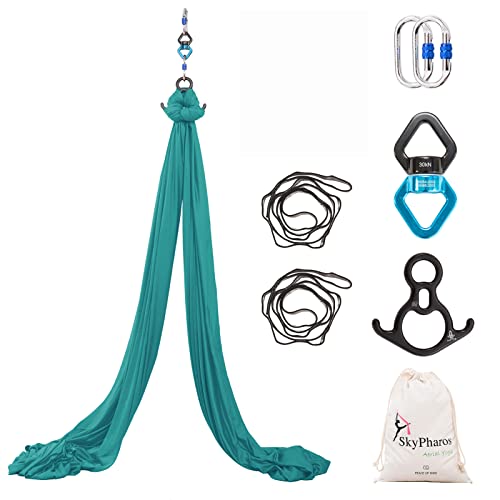 Aerial Silks Yoga Swing Set, Fitness Aerial Yoga Kit | Anti-Gravity Flight Aerial Yoga Hammock Kit; Low/Non Stretch Nylon Tricot Fabric; For Fitness & Dance; Hardware Included - color: Petrol