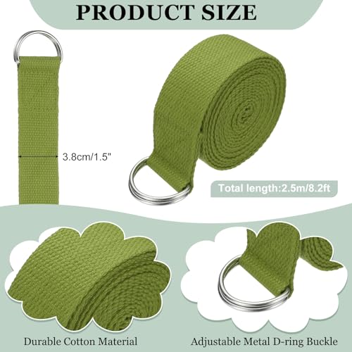Yoga Strap for Stretching, Athletic Stretch Band with Adjustable Metal D Ring Buckle Yoga Bands - color: Dark Green, size: 8.2ft